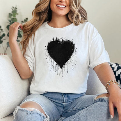 Dripping Heart PNG, Forest Silhouette Design - 300 DPI Design for T-Shirt