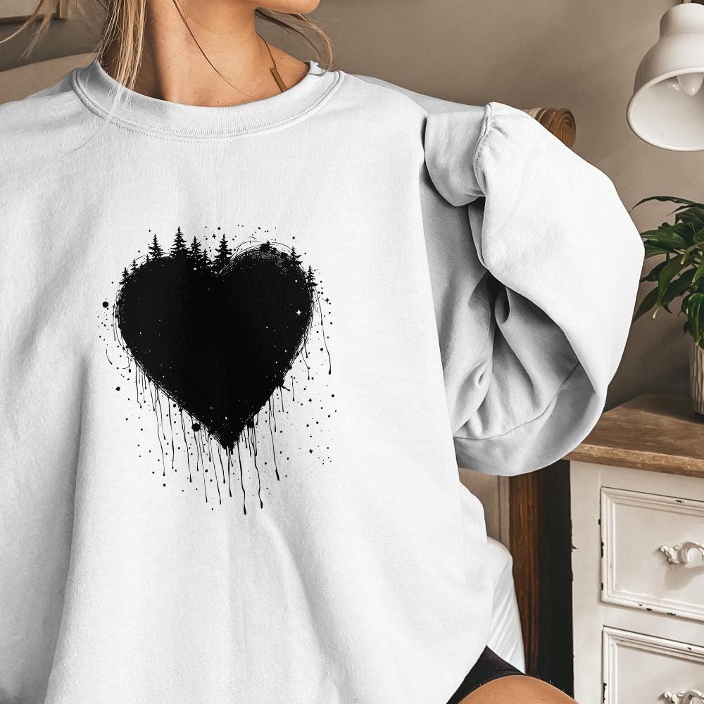 Dripping Heart PNG, Forest Silhouette Design - 300 DPI Design for T-Shirt