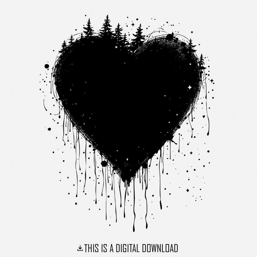Dripping Heart PNG, Forest Silhouette Design - 300 DPI Design for T-Shirt