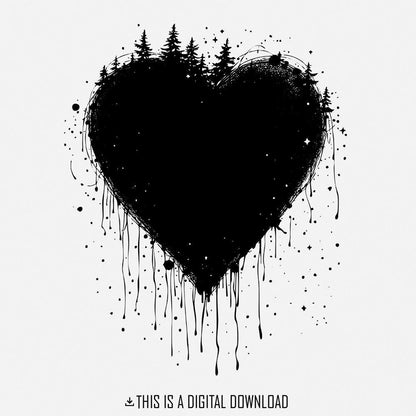 Dripping Heart PNG, Forest Silhouette Design - 300 DPI Design for T-Shirt