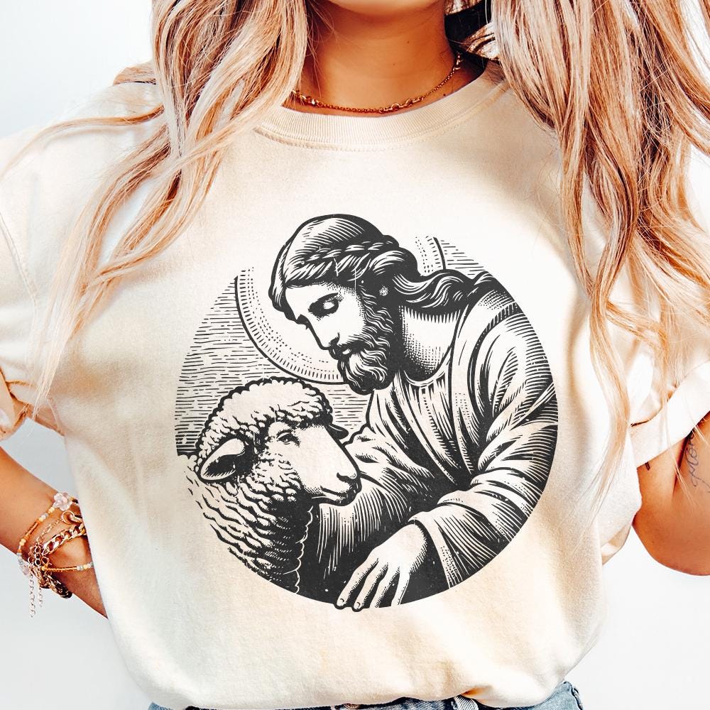 Jesus and Sheep PNG Design, Faithful Shepherd Graphic - 300 DPI Design