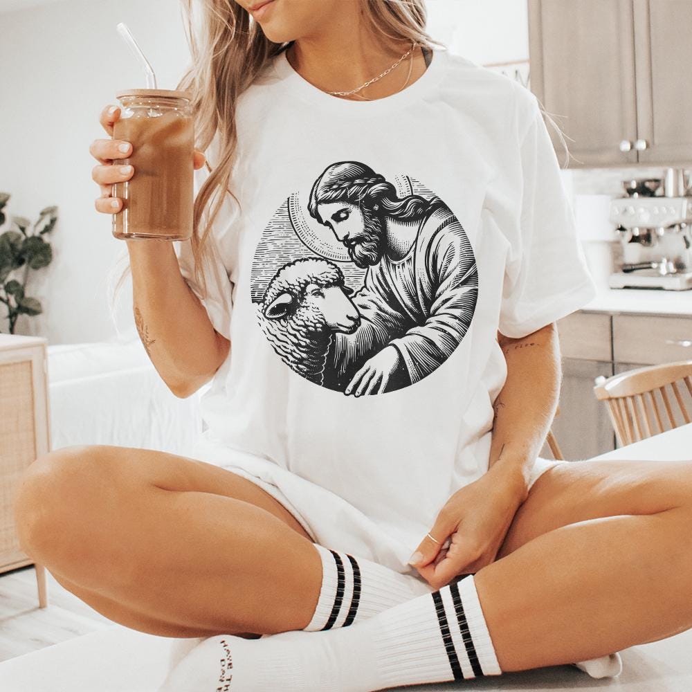 Jesus and Sheep PNG Design, Faithful Shepherd Graphic - 300 DPI Design