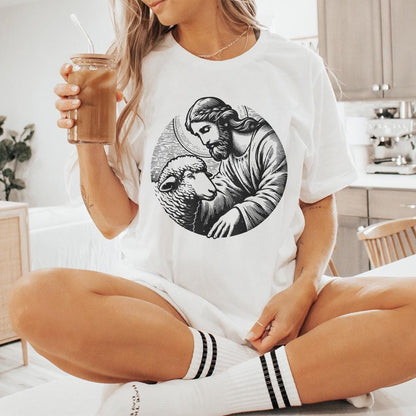 Jesus and Sheep PNG Design, Faithful Shepherd Graphic - 300 DPI Design