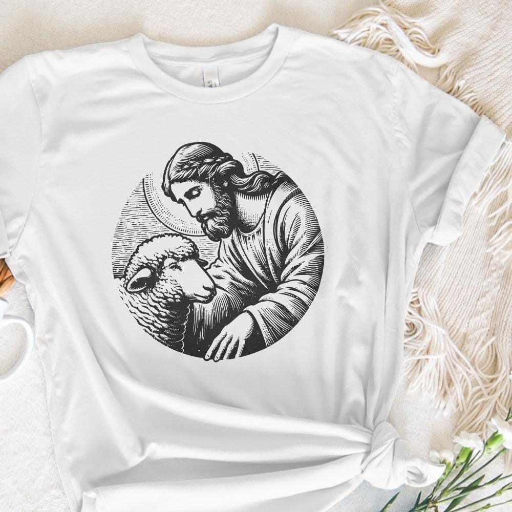 Jesus and Sheep PNG Design, Faithful Shepherd Graphic - 300 DPI Design