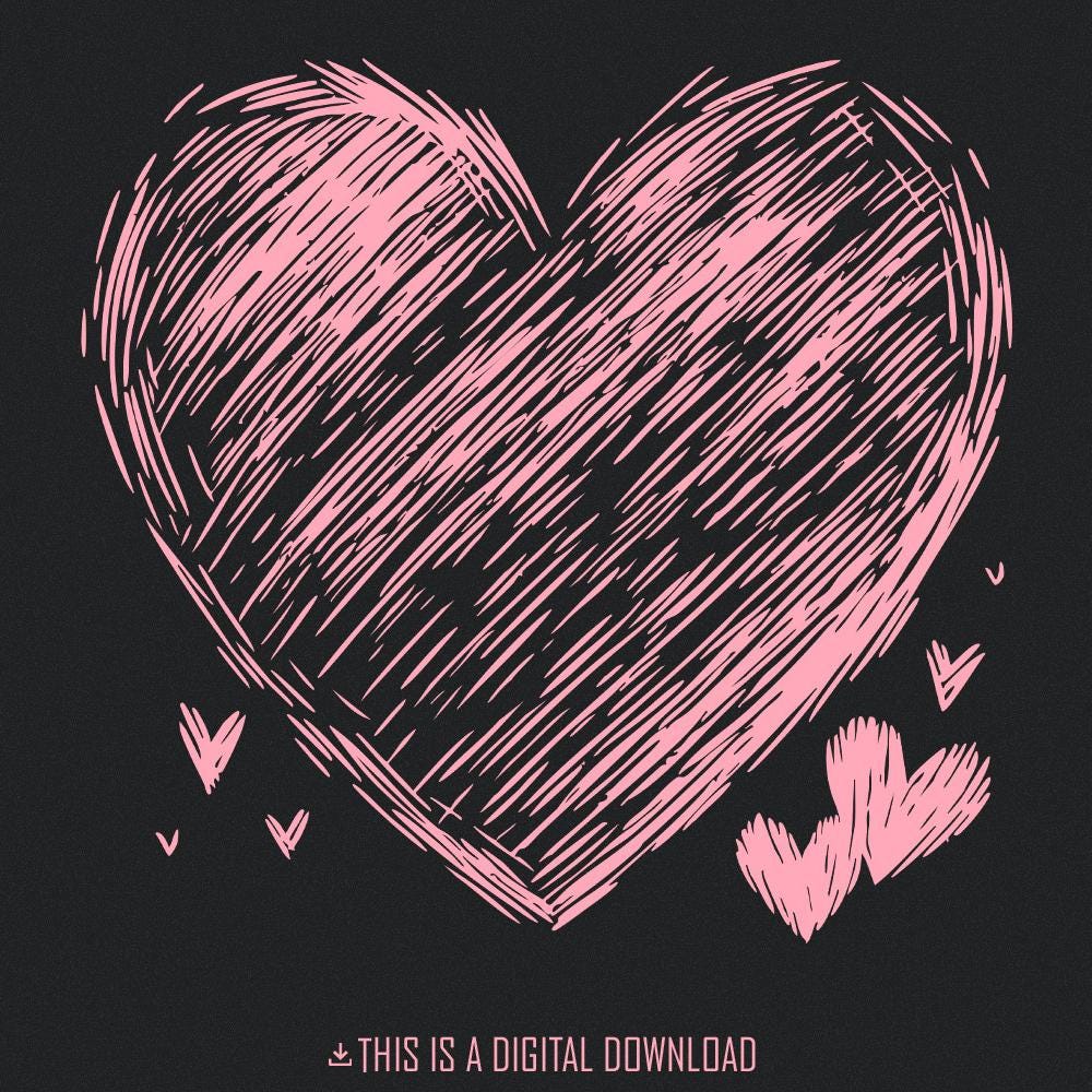 Pink Scribble Heart PNG, Hand-Drawn Heart Clipart - 300 DPI Design for