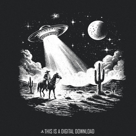 Cowboy UFO PNG Alt 2, Retro Alien Spaceship - 300 DPI Design for T-Shirt