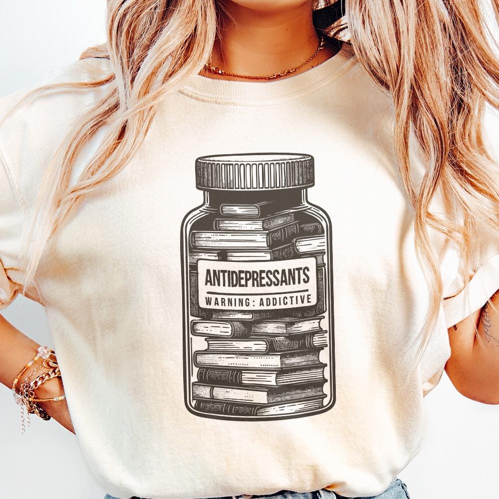 Antidepressant Book Lover PNG, Cute Bookish Sticker Design - 300 DPI