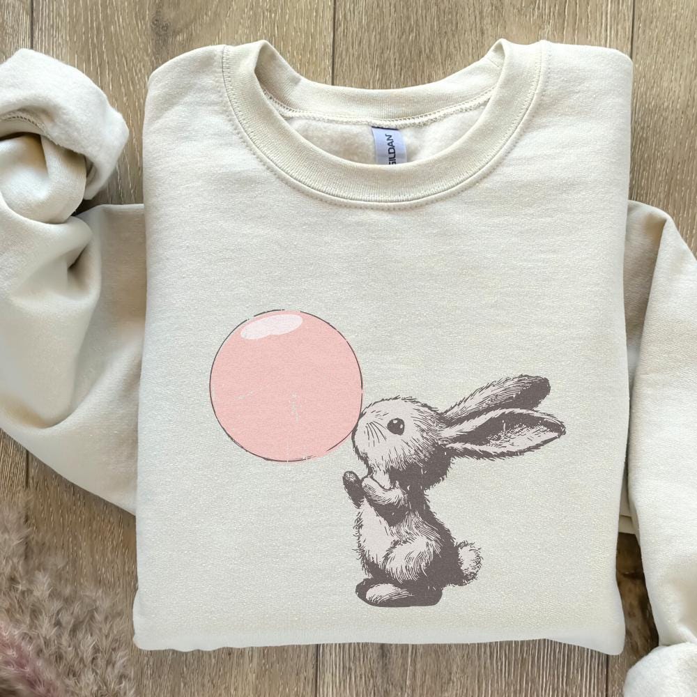 Retro Easter Bunny Blowing Bubble PNG, Funny Easter - 300 DPI Design for