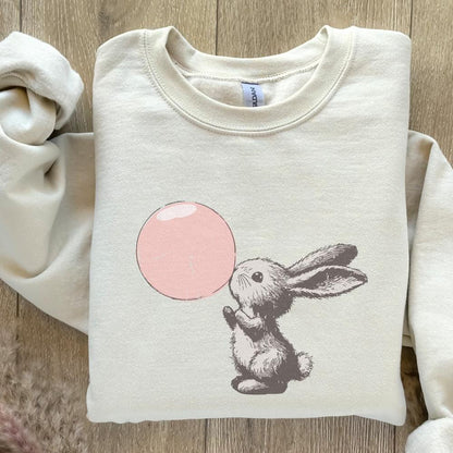 Retro Easter Bunny Blowing Bubble PNG, Funny Easter - 300 DPI Design for