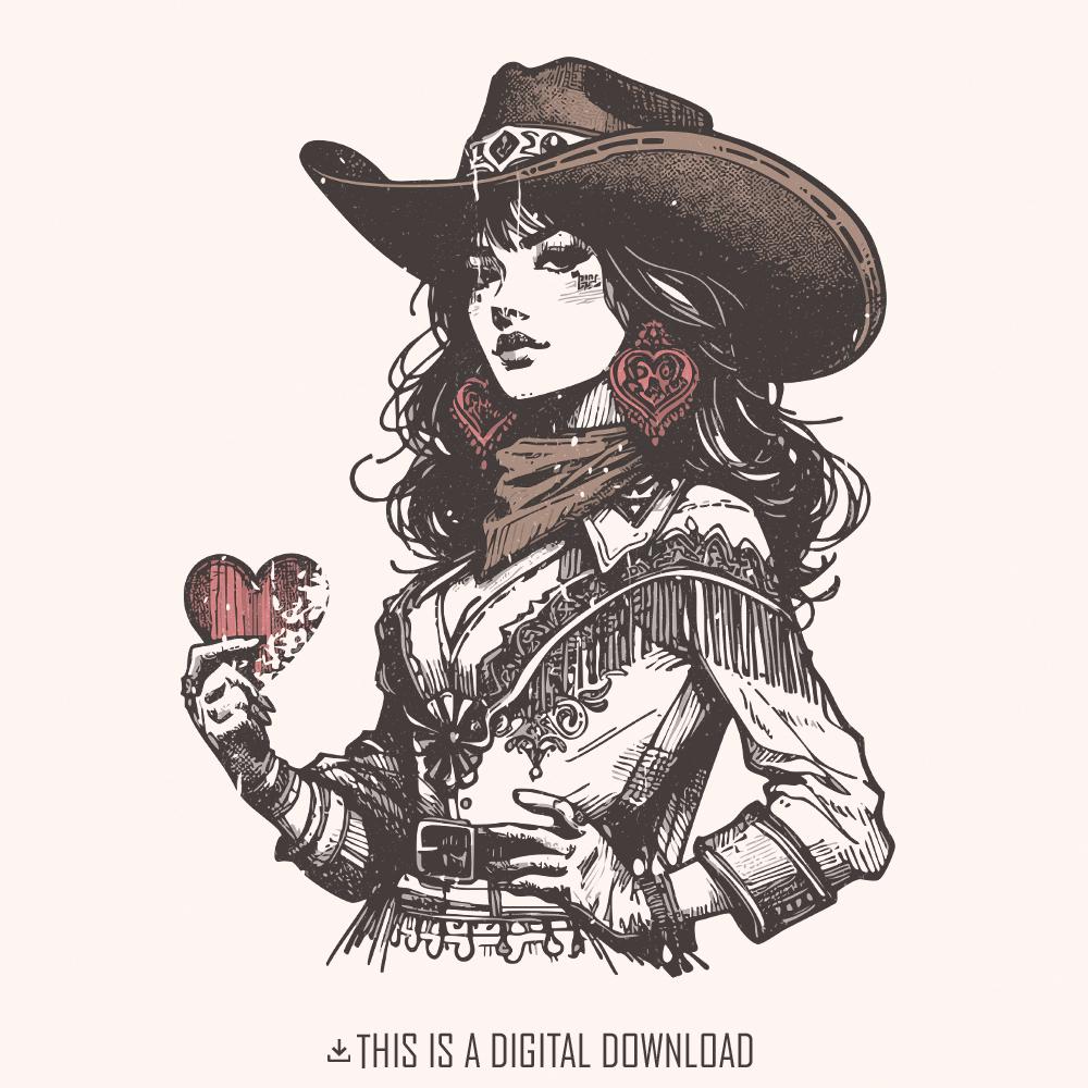 Cowgirl Hearts Queen Png, Poker Card Cowgirl Western Clipart - 300 DPI