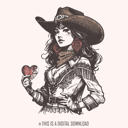 Cowgirl Hearts Queen Png, Poker Card Cowgirl Western Clipart - 300 DPI