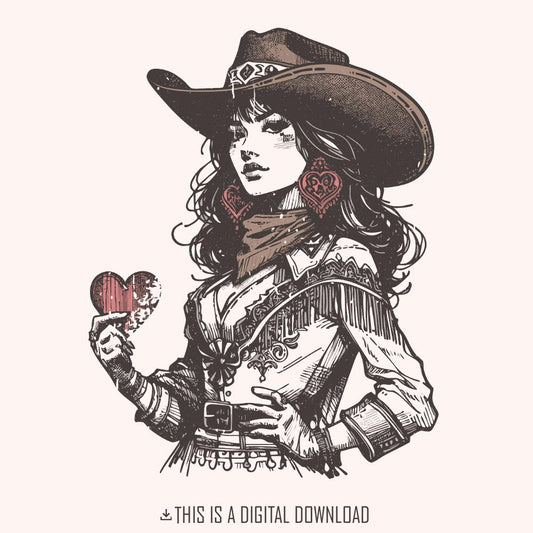 Cowgirl Hearts Queen Png, Poker Card Cowgirl Western Clipart - 300 DPI