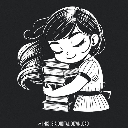 Book Hugger PNG, Cozy Reader Illustration - 300 DPI Design for T-Shirt
