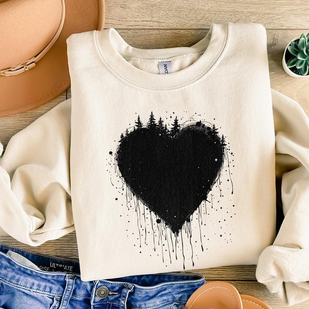 Dripping Heart PNG, Forest Silhouette Design - 300 DPI Design for T-Shirt