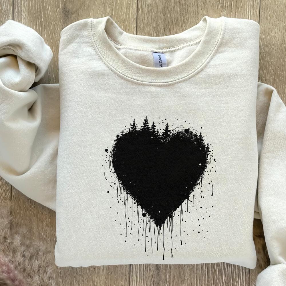 Dripping Heart PNG, Forest Silhouette Design - 300 DPI Design for T-Shirt