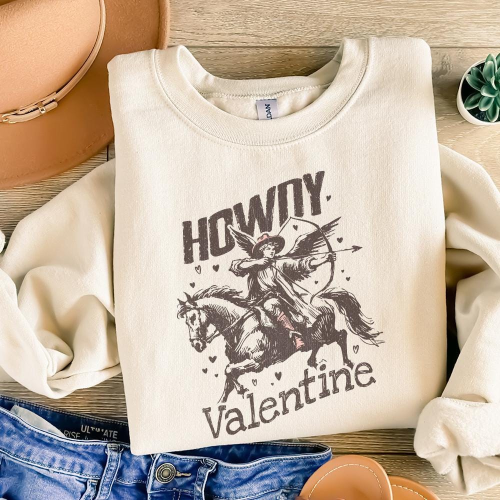Howdy Valentine Cowboy Cupid PNG, Western Retro Valentine Design - 300