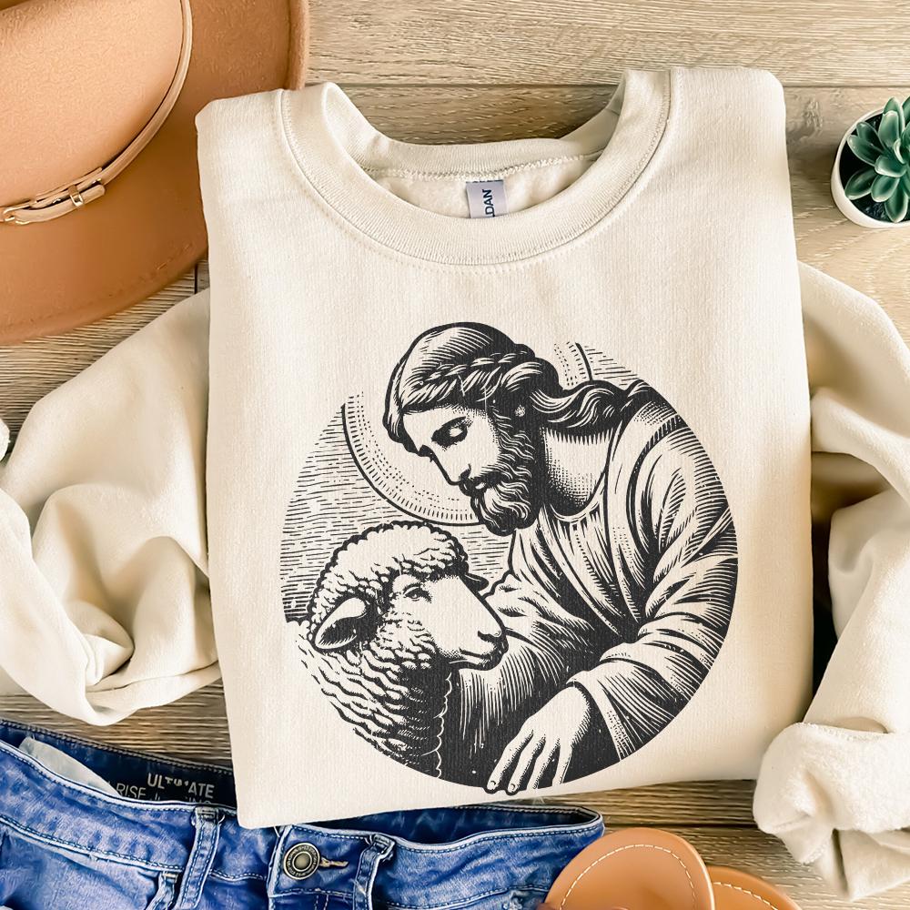 Jesus and Sheep PNG Design, Faithful Shepherd Graphic - 300 DPI Design