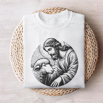 Jesus and Sheep PNG Design, Faithful Shepherd Graphic - 300 DPI Design