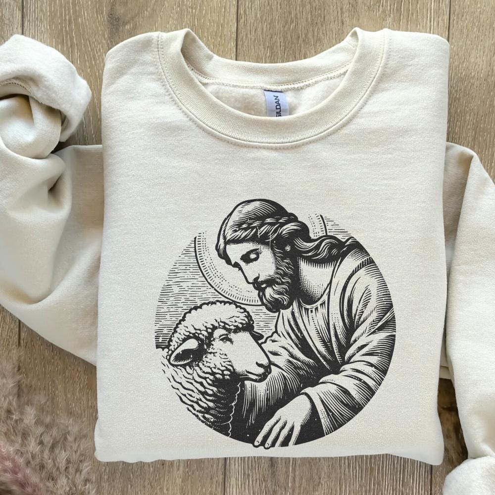 Jesus and Sheep PNG Design, Faithful Shepherd Graphic - 300 DPI Design