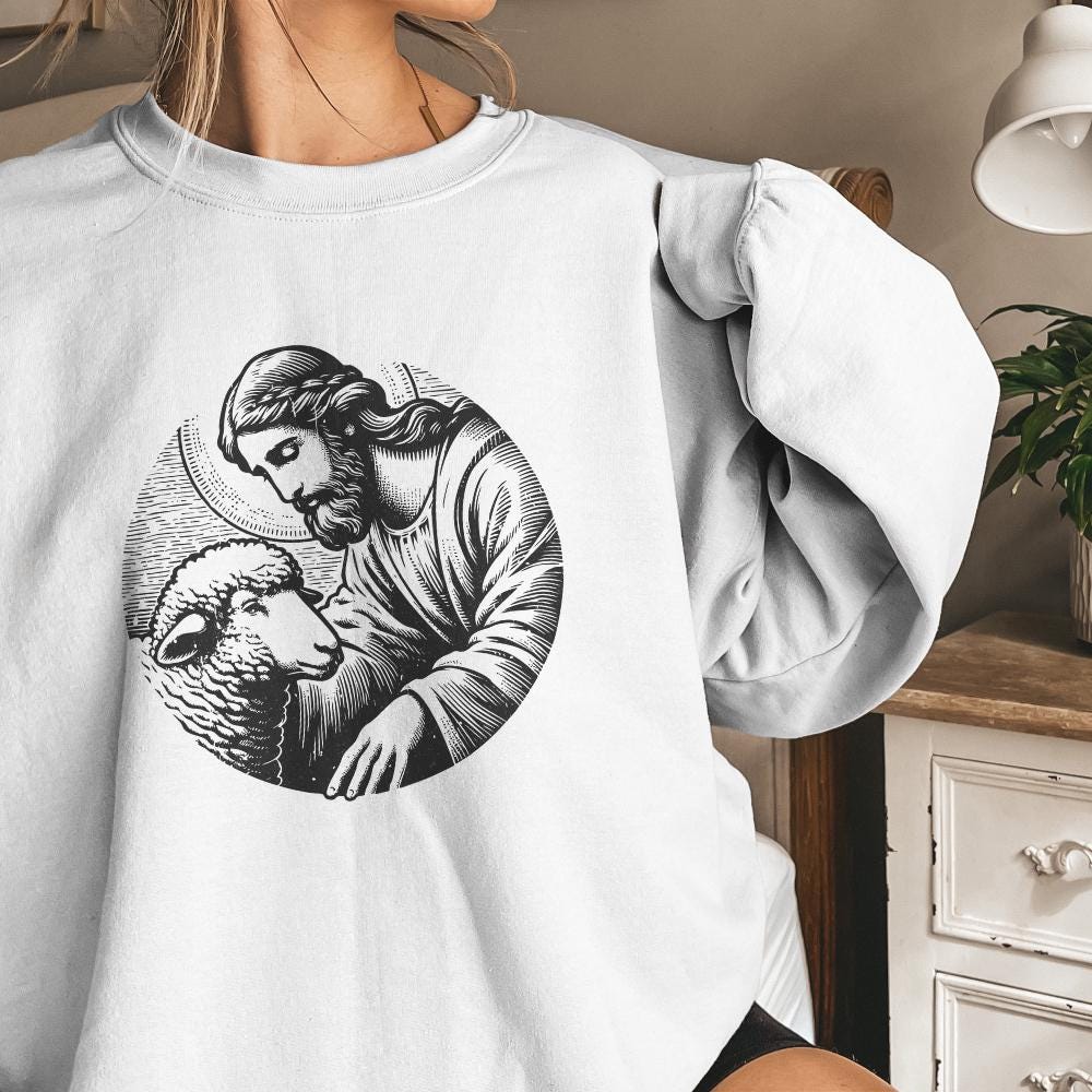 Jesus and Sheep PNG Design, Faithful Shepherd Graphic - 300 DPI Design