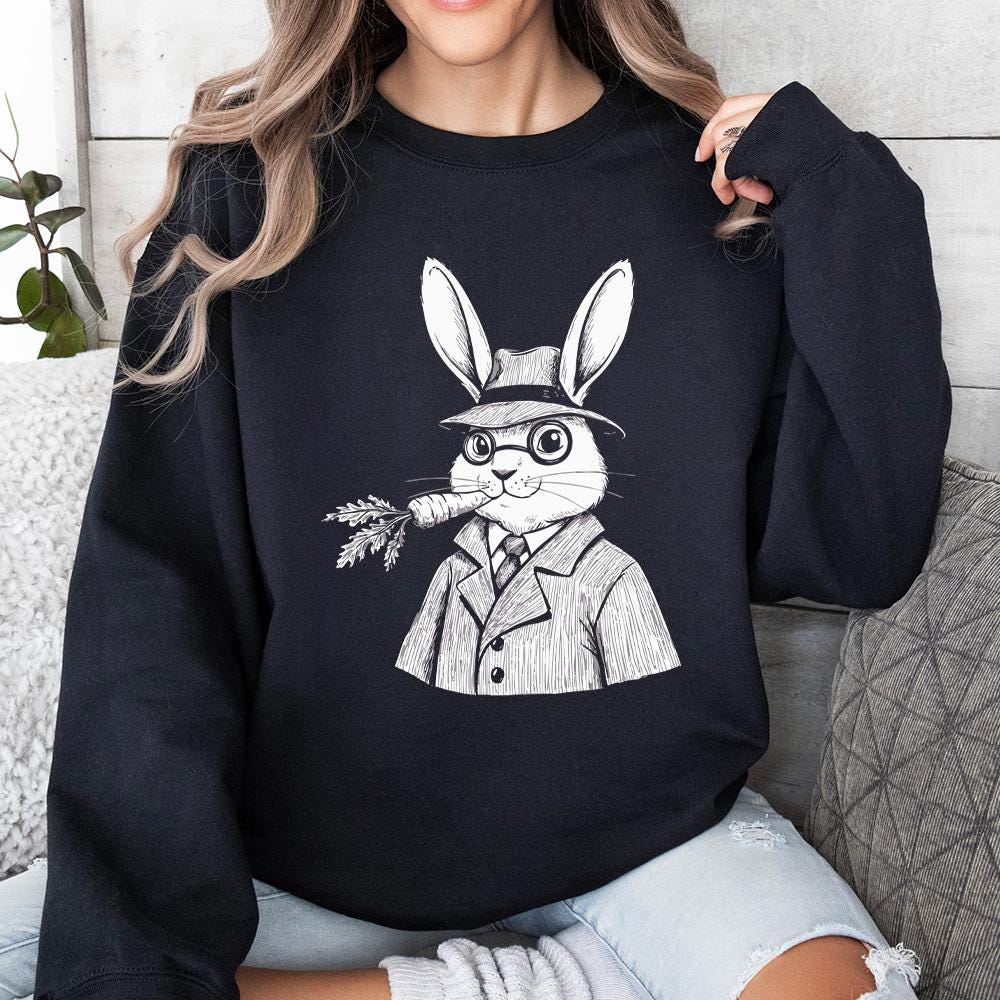 Funny Bunny PNG Design, Retro Easter Bunny Clipart - 300 DPI Design for