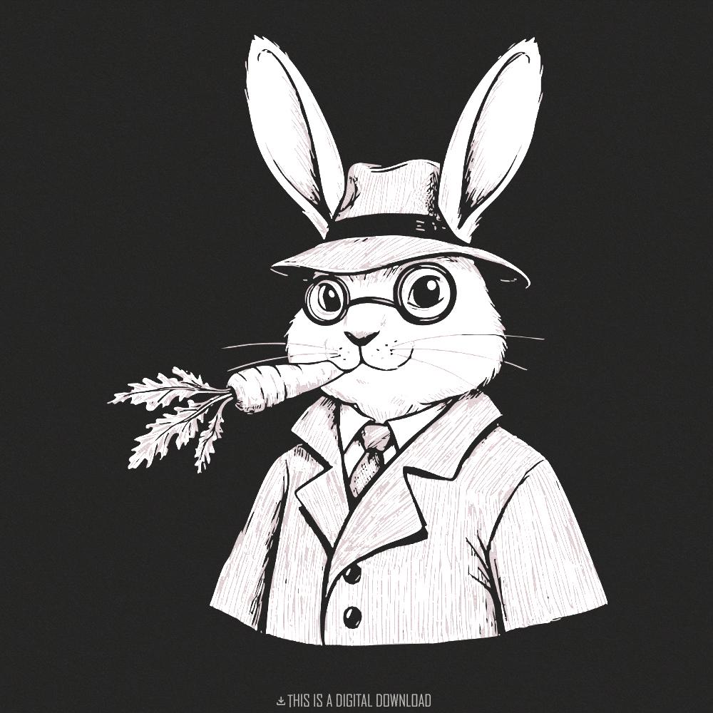 Funny Bunny PNG Design, Retro Easter Bunny Clipart - 300 DPI Design for