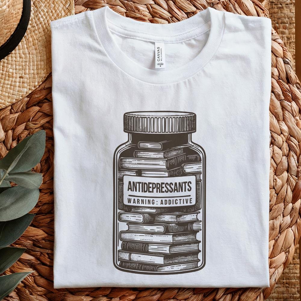 Antidepressant Book Lover PNG, Cute Bookish Sticker Design - 300 DPI