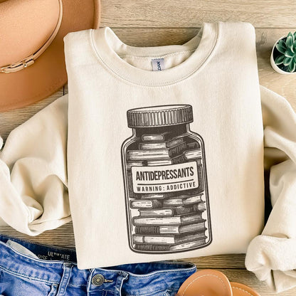 Antidepressant Book Lover PNG, Cute Bookish Sticker Design - 300 DPI