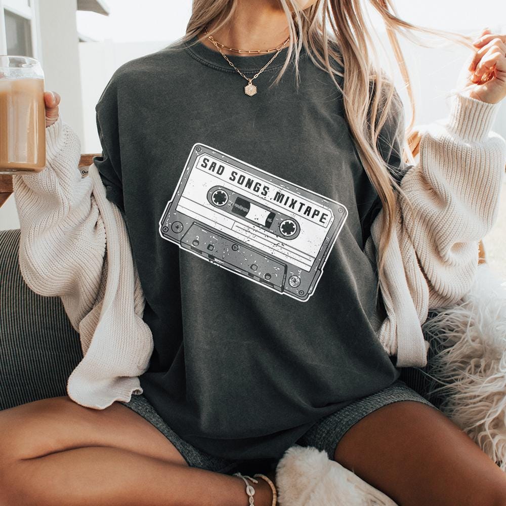 Sad Songs PNG, 90s Cassette Sticker - 300 DPI Design for T-Shirt
