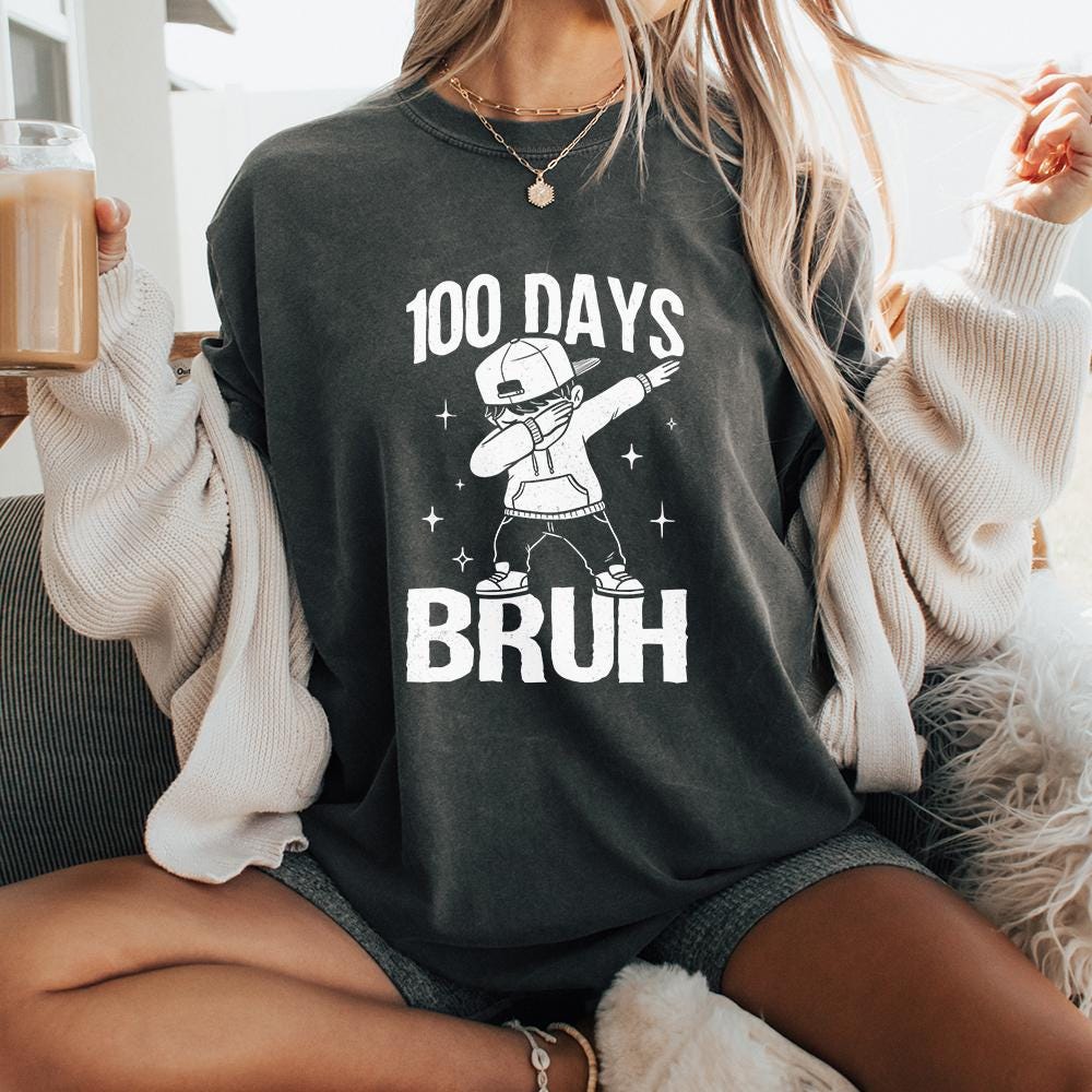 Retro 100 Days Bruh Png, Funny School Design - 300 DPI Design for T-Shirt