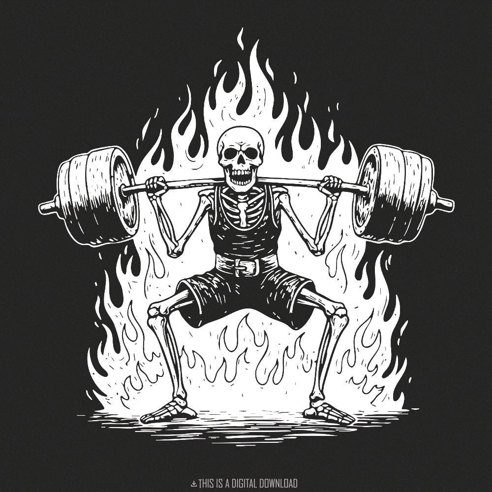 Skeleton Deadlift PNG, Weightlifting Skeleton Digital Download - 300 DPI