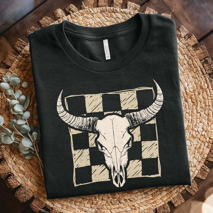 Checkered Bull Skull PNG, Longhorn Skull png - 300 DPI Design for T-Shirt