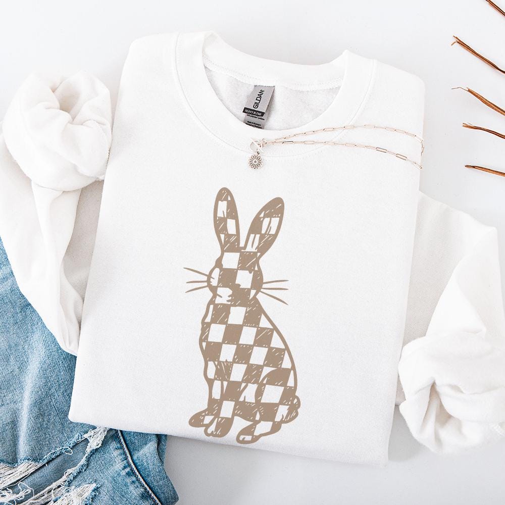 Checkered Grunge Easter Bunny PNG, Distressed Sublimation File - 300 DPI