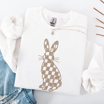 Checkered Grunge Easter Bunny PNG, Distressed Sublimation File - 300 DPI