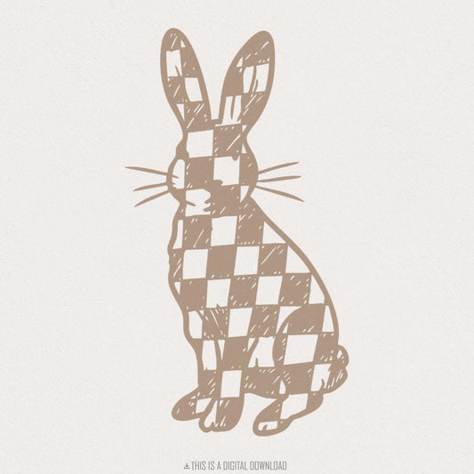 Checkered Grunge Easter Bunny PNG, Distressed Sublimation File - 300 DPI