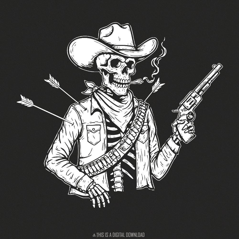 Funny Cowboy Skeleton PNG, Western Humor Design - 300 DPI Design for