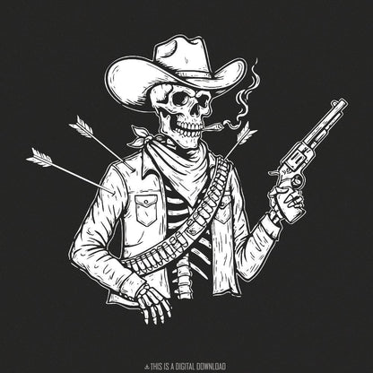 Funny Cowboy Skeleton PNG, Western Humor Design - 300 DPI Design for