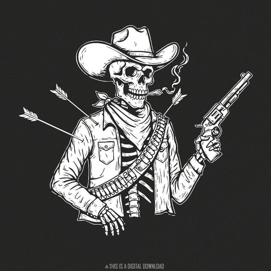 Funny Cowboy Skeleton PNG, Western Humor Design - 300 DPI Design for