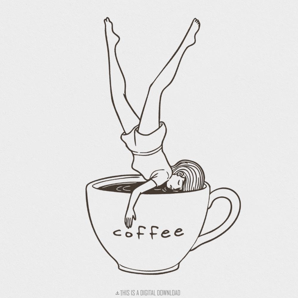 Coffee Lover PNG, Messy Bun Coffee Design - 300 DPI Design for T-Shirt