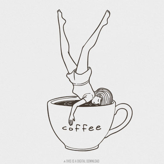 Coffee Lover PNG, Messy Bun Coffee Design - 300 DPI Design for T-Shirt