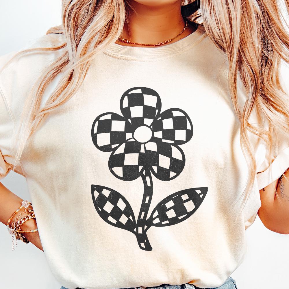 Checkered Flowers PNG, Checkerboard Boho Flower - 300 DPI Design for