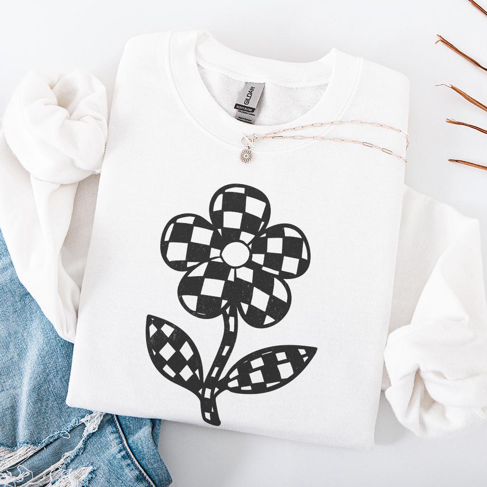 Checkered Flowers PNG, Checkerboard Boho Flower - 300 DPI Design for