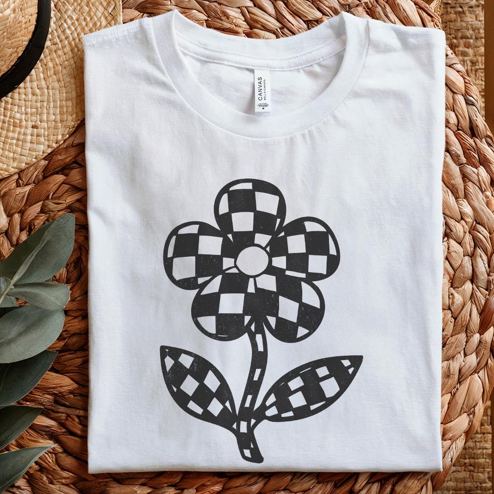 Checkered Flowers PNG, Checkerboard Boho Flower - 300 DPI Design for