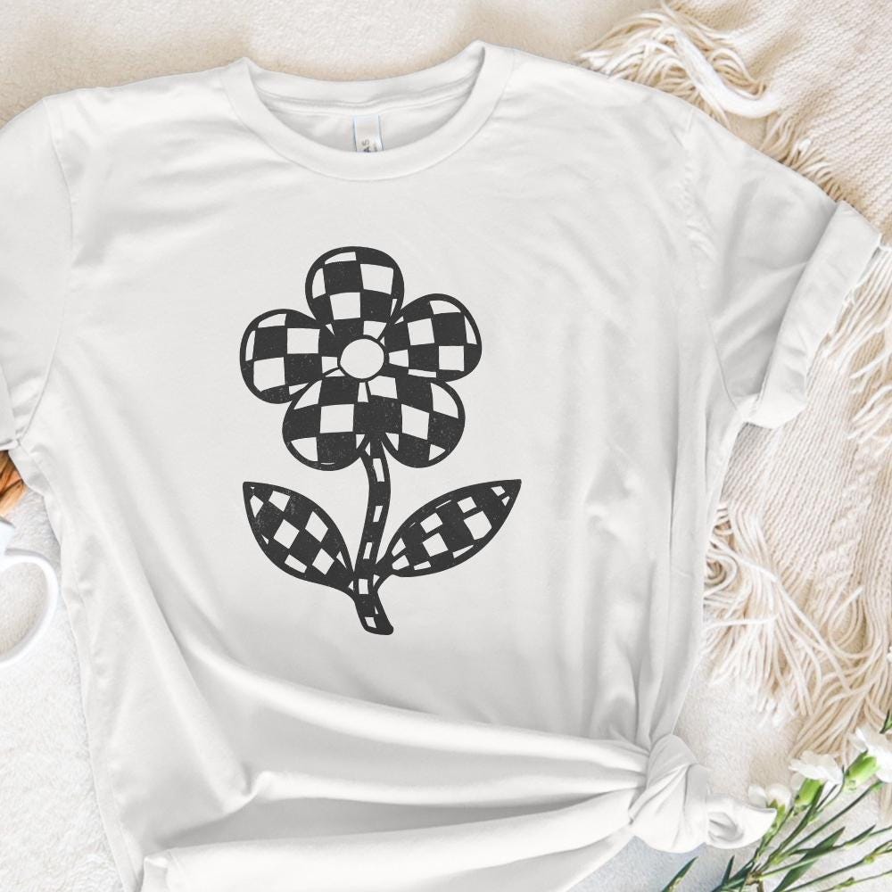 Checkered Flowers PNG, Checkerboard Boho Flower - 300 DPI Design for