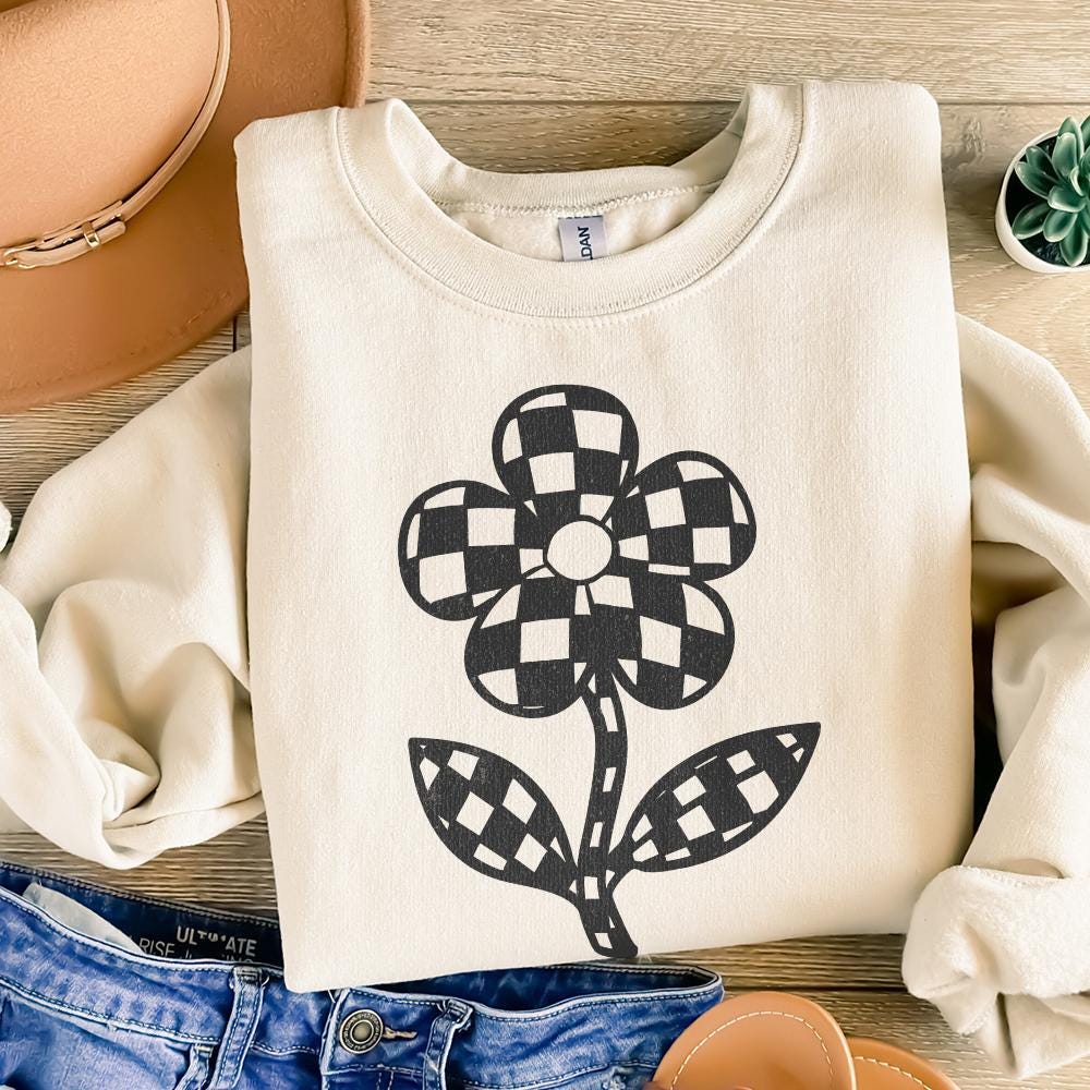 Checkered Flowers PNG, Checkerboard Boho Flower - 300 DPI Design for