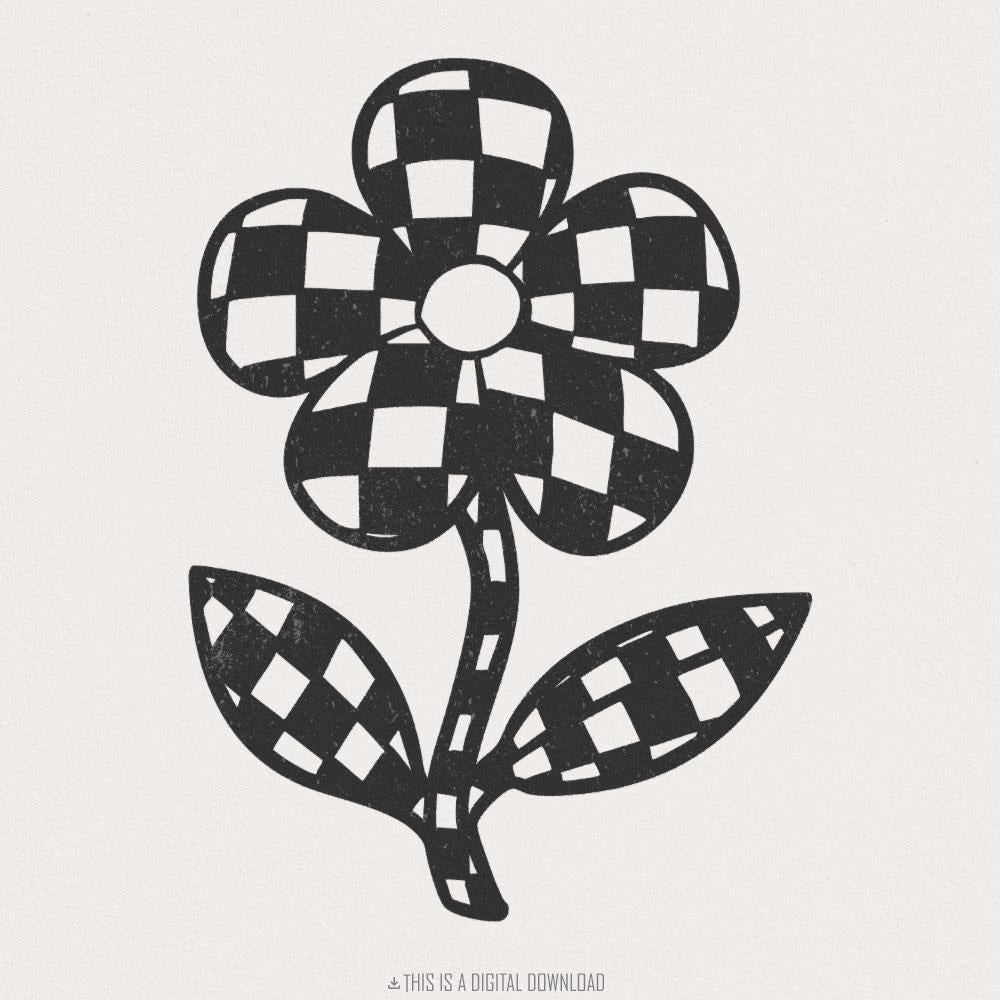 Checkered Flowers PNG, Checkerboard Boho Flower - 300 DPI Design for