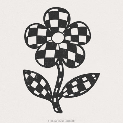 Checkered Flowers PNG, Checkerboard Boho Flower - 300 DPI Design for
