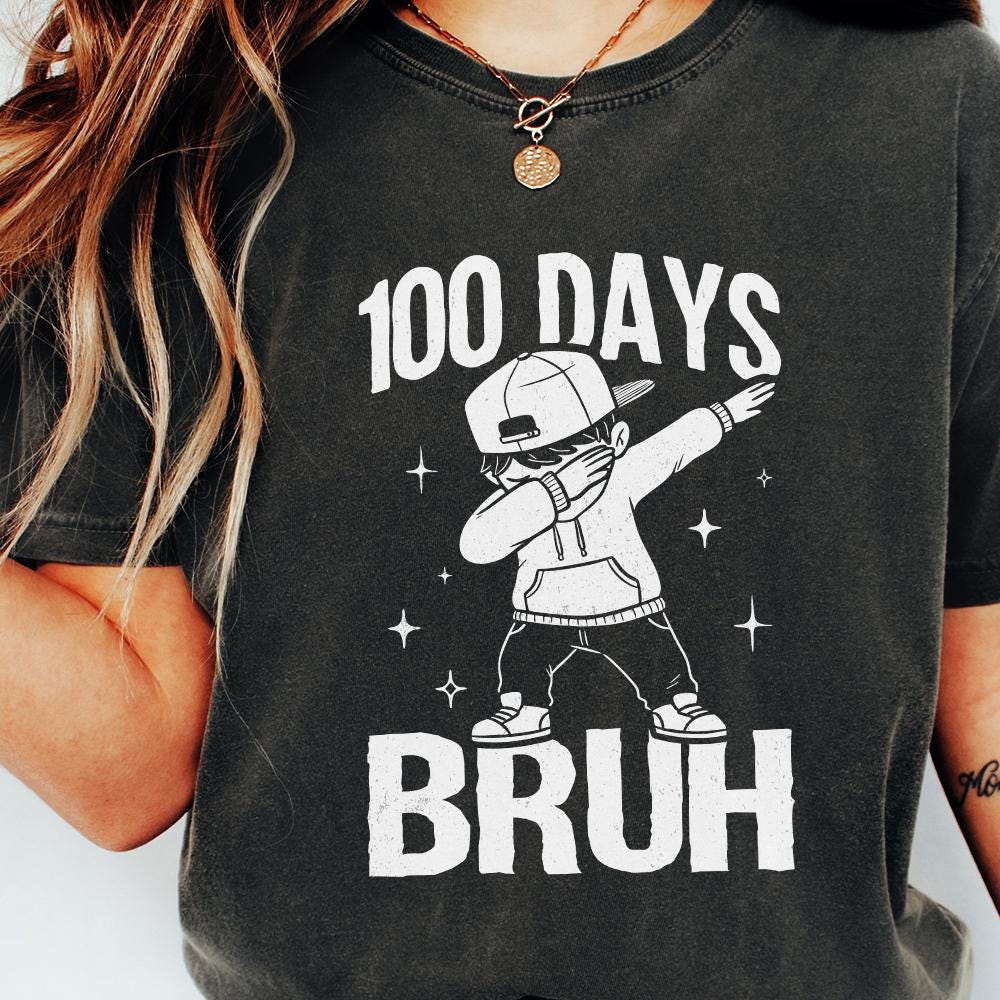 Retro 100 Days Bruh Png, Funny School Design - 300 DPI Design for T-Shirt