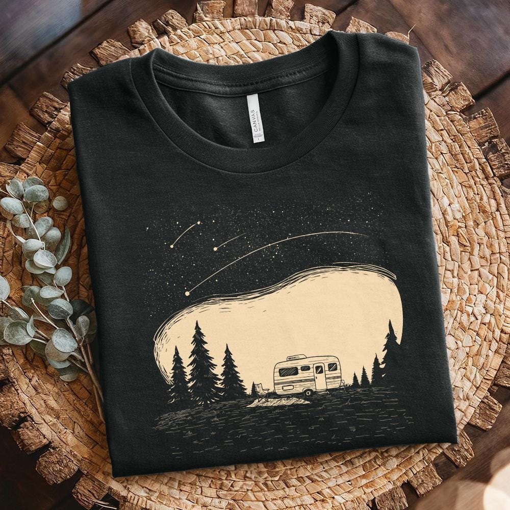 Camping Life PNG, Retro Camper Under Stars - 300 DPI Design for T-Shirt
