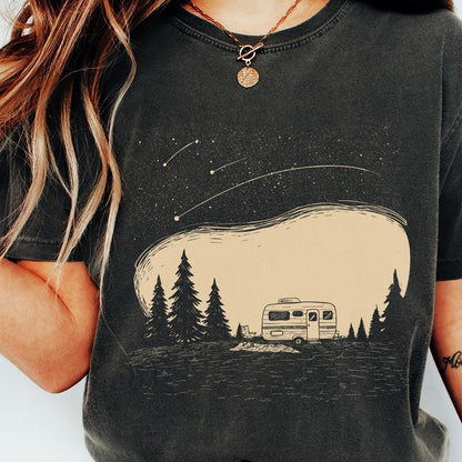 Camping Life PNG, Retro Camper Under Stars - 300 DPI Design for T-Shirt